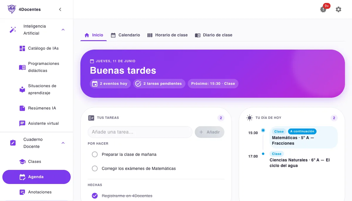 Agenda y gestión docente en 4Docentes