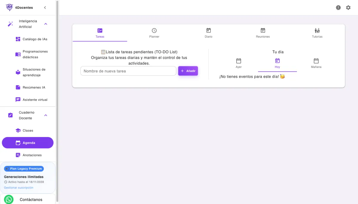 Agenda y gestión docente en 4Docentes