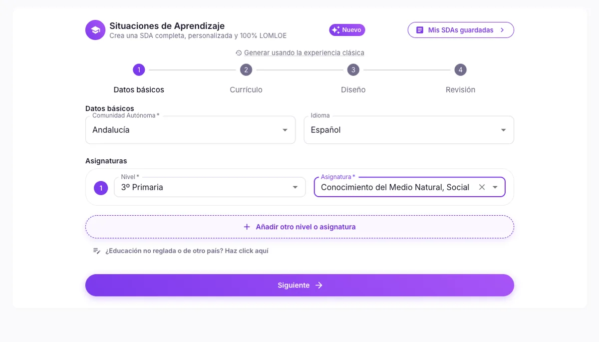 Paso 1 del generador de situaciones de aprendizaje: Datos básicos
