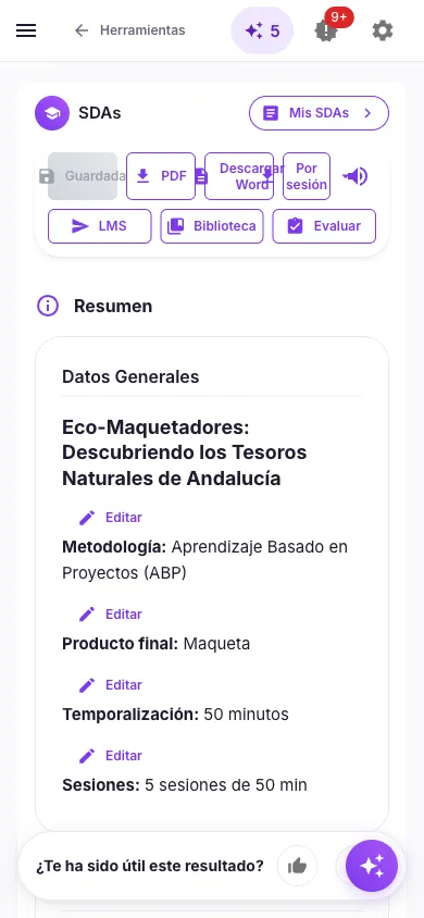Situación de aprendizaje generada con 4Docentes vista en un móvil