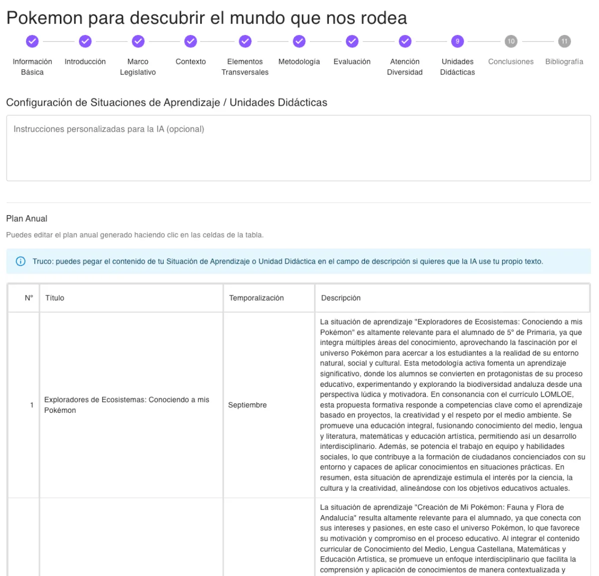 Configuración de unidades didácticas