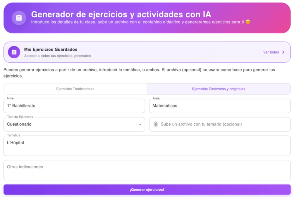 Formulario para generar preguntas tipo test