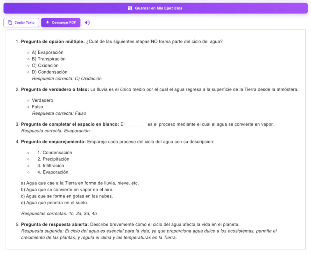 Resultado de preguntas tipo test generadas con IA