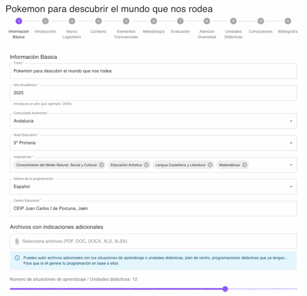 Formulario del generador de programaciones didácticas